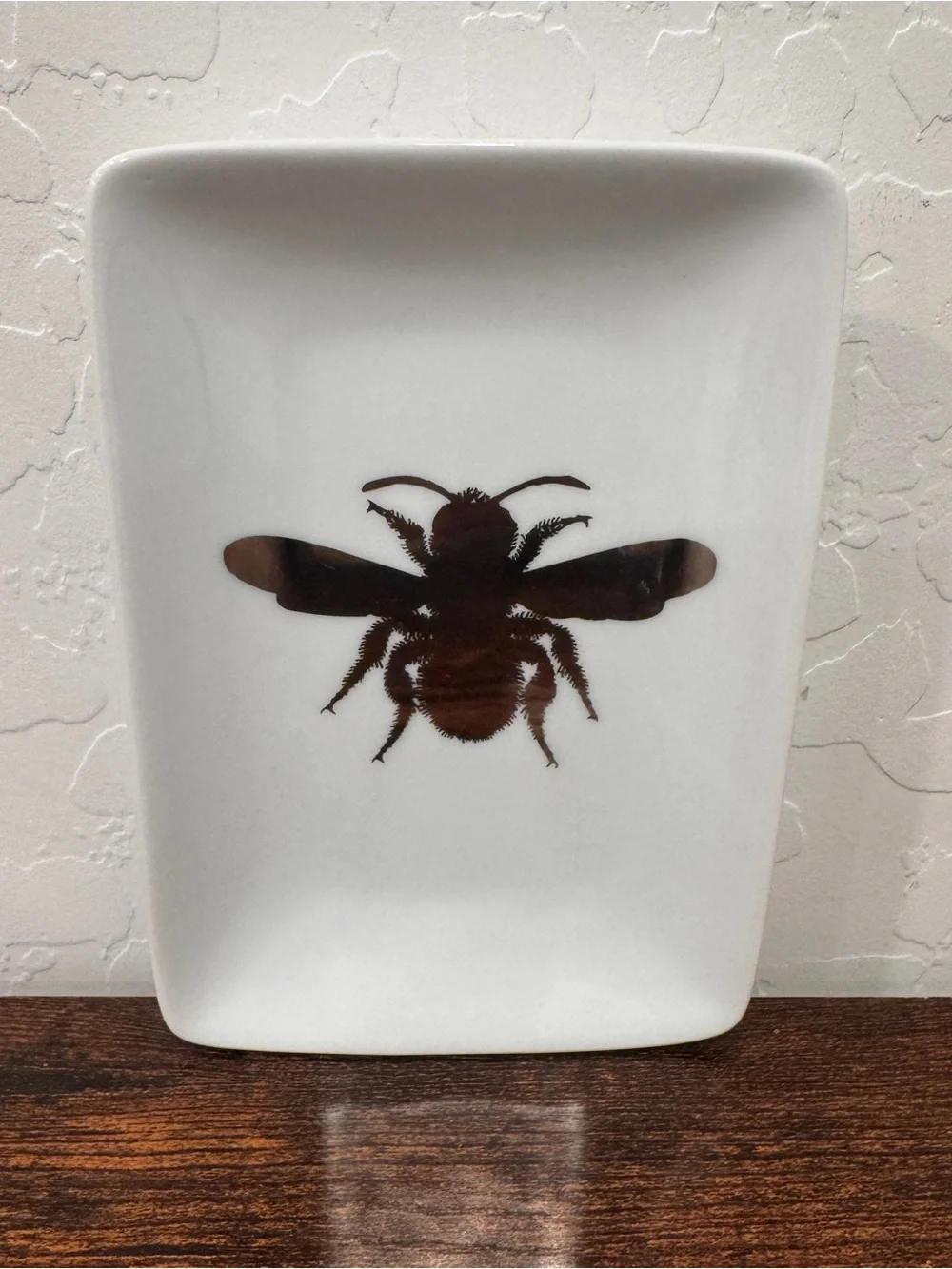 West Elm White Ceramic Trinket Tray Dish Gold Bee Ring Soap Dish